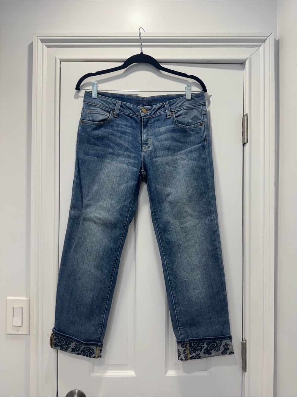 Michael Kors Light Blue Straight-Leg Jeans with Paisley Cuffs